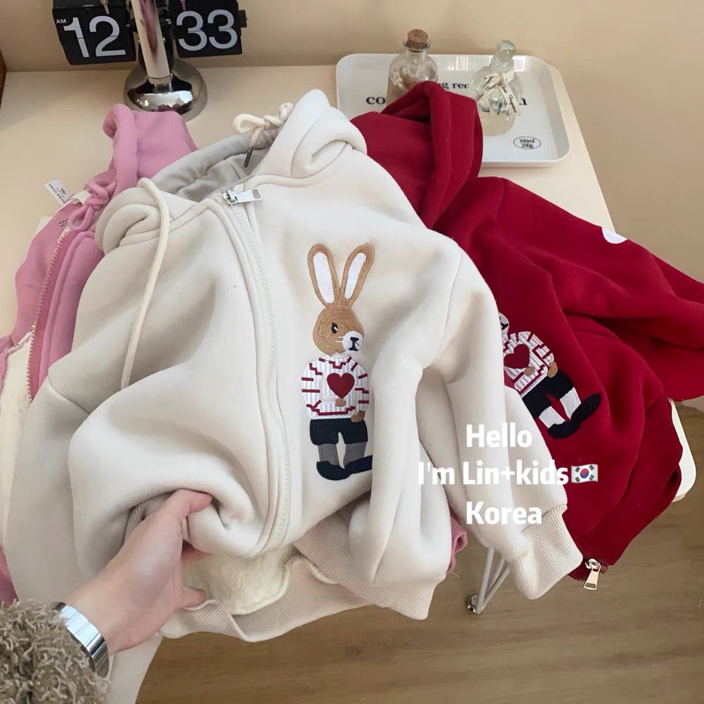 Áo Hoodie Lót Lông Cừu Dày Dặn Thời Trang Thu Đông Mới Cho Bé Gái