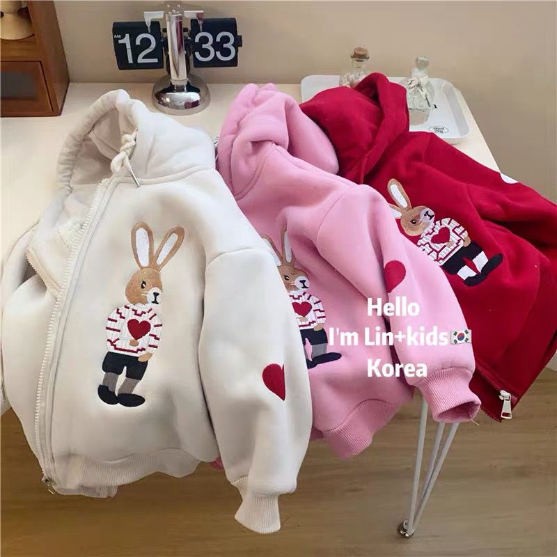 Áo Hoodie Lót Lông Cừu Dày Dặn Thời Trang Thu Đông Mới Cho Bé Gái