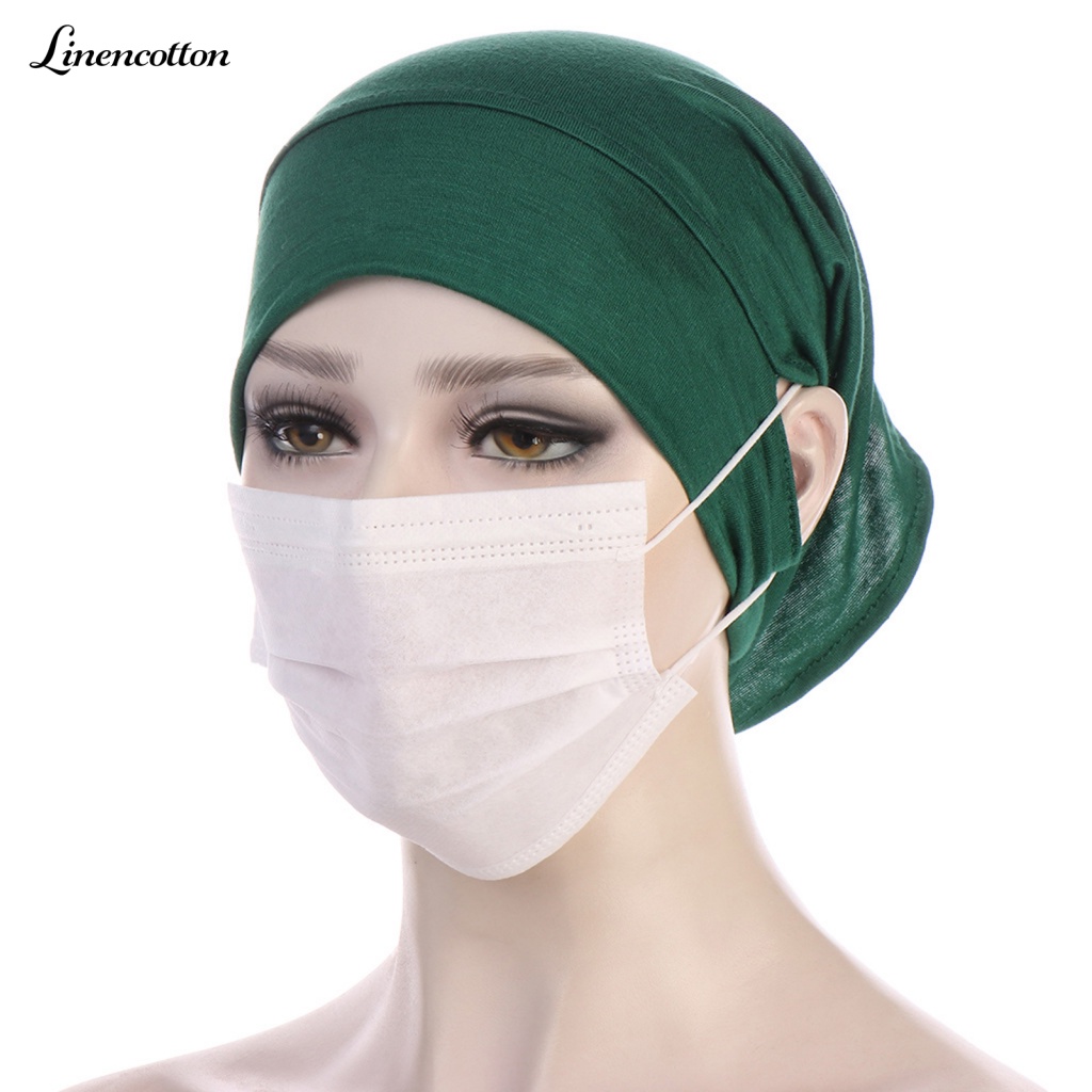 Mũ Trùm Đầu Bằng Cotton Lanh Mỏng Mềm Co Giãn Màu Trơn Có Lỗ Tai Thoáng Khí Cho Nữ