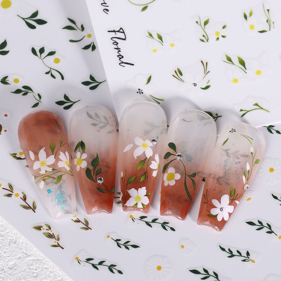 Miếng Dán Trang Trí Móng Tay Họa Tiết Hoa Đơn Giản Phong Cách Nhật Bản
