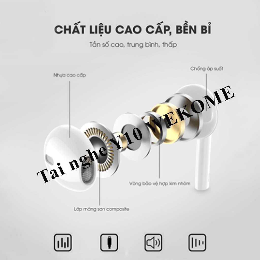 Tai nghe nhét tai WEKOME Y10 chính hãng - âm thanh tốt, bền bỉ, nút bấm nhạy, chân cắm 3.5mm