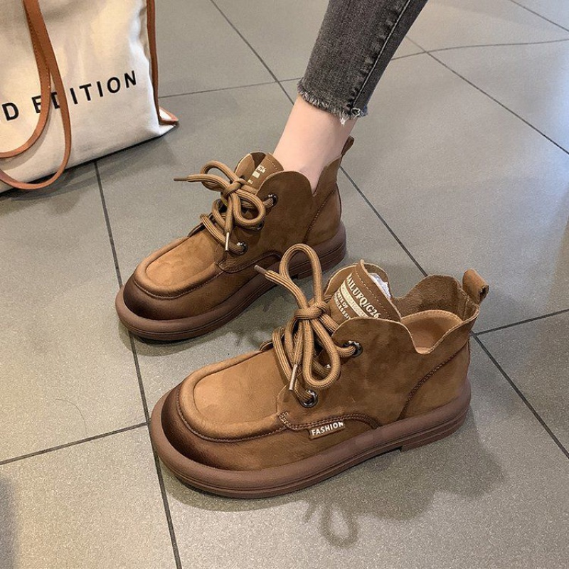Giày Bốt martin Da Thật Mũi Tròn Đế Mềm Cột Dây handmade Phong Cách retro Mùa Thu 2023