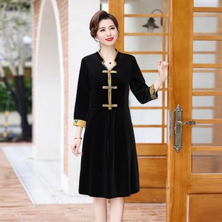 Đầm Nhung Phong Cách Phương Tây Thời Trang Xuân Thu Mới 2022 Cho Phụ Nữ Trung Niên