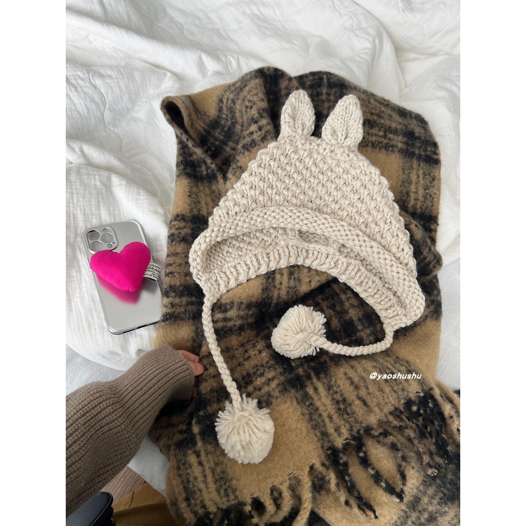 Mũ Len Dệt Kim Giữ Ấm Tai Thỏ Dễ Thương Thời Trang Thu Đông Cho Nữ