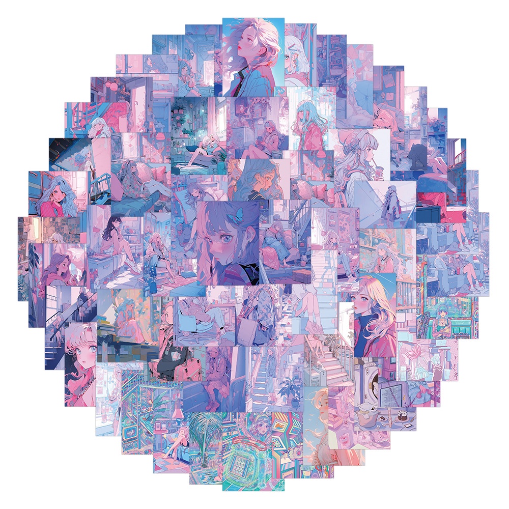 Bộ 60 Miếng Dán Trang Trí Mũ Bảo Hiểm / Bút Chì Họa Tiết graffiti Màu Hồng / Tím Xinh Xắn