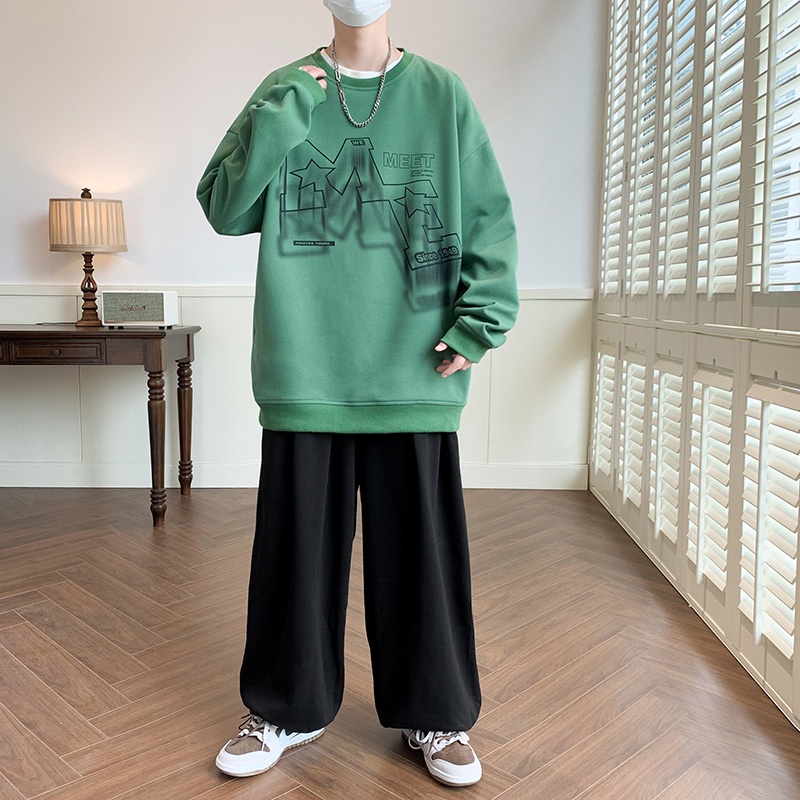 Áo sweater Tay Dài Cổ Tròn Dáng Rộng In Họa Tiết Thời Trang Mùa Thu Cho Nam