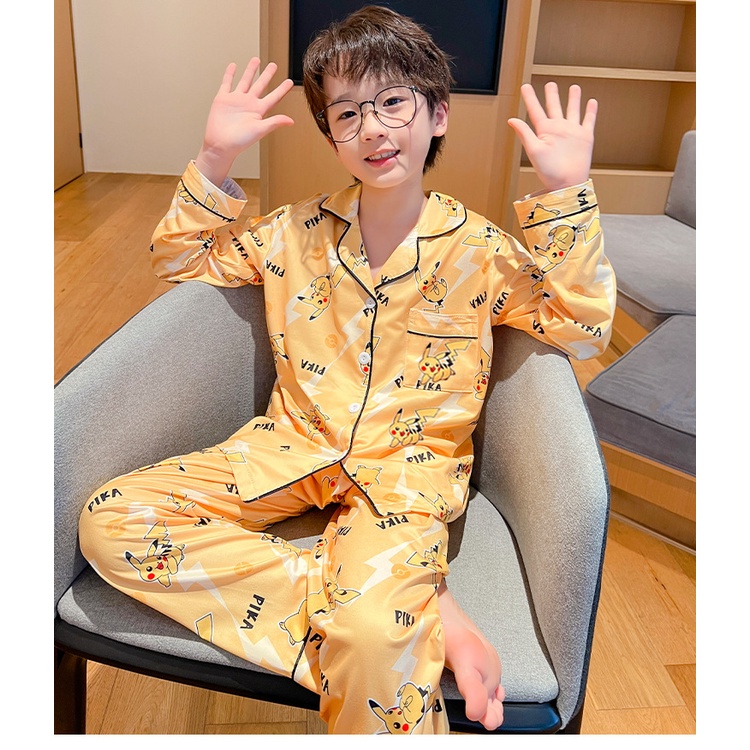 Bộ Đồ Ngủ Tay Dài Bằng Lụa Mỏng In Họa Tiết Hoạt Hình Dễ Thương Kích Thước 90-170cm Thời Trang Cho Nam Và Nữ
