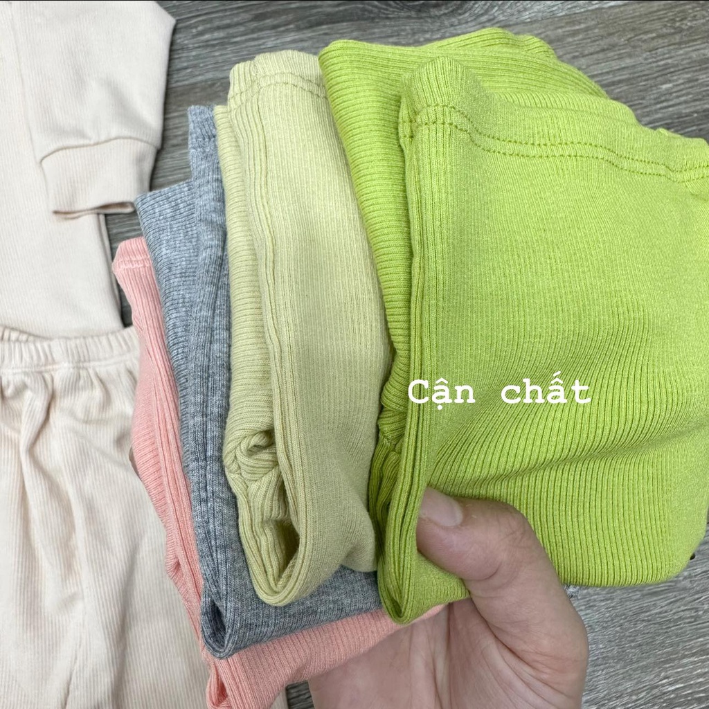Bộ dài len tăm cúc giữa CỔ TRỤ mặt gấu cho bé mặc thu đông