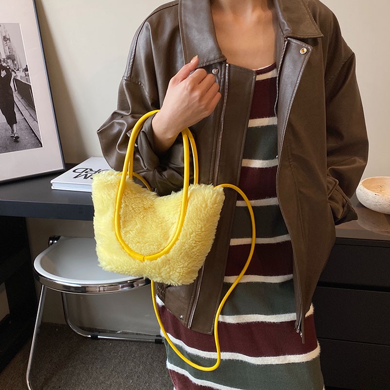 Túi Đeo Chéo Vai Bằng Vải Lông Cừu Thời Trang Thu Đông 2023 Phong Cách Mới Cho Nữ