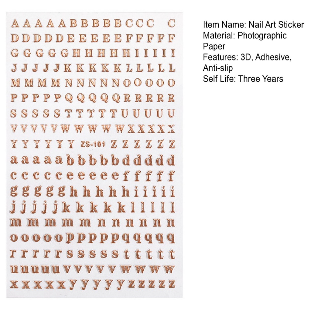 Set 26 Miếng Dán Trang Trí Móng Tay Chống Trượt Hình Chữ Cái Tiếng Anh Kèm Túi Đựng