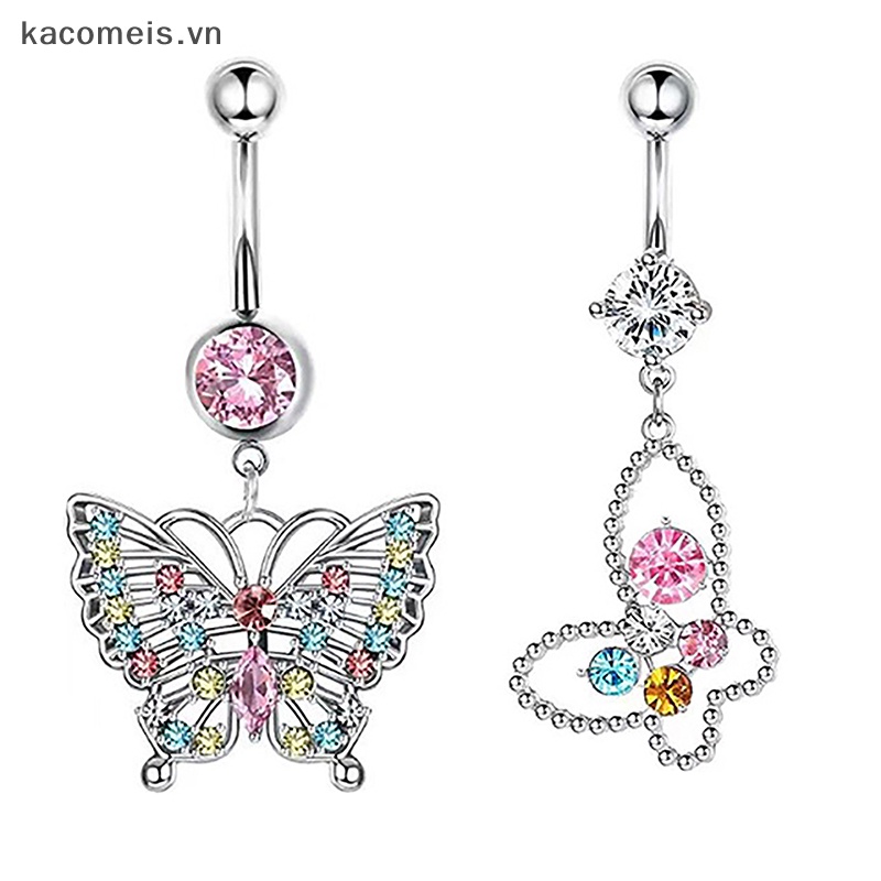 Kaimeisvn Khuyên Rốn Bằng Thép Không Gỉ Đính Đá zircon Hình Trái Tim / Bướm Màu Hồng Cho Nữ vn