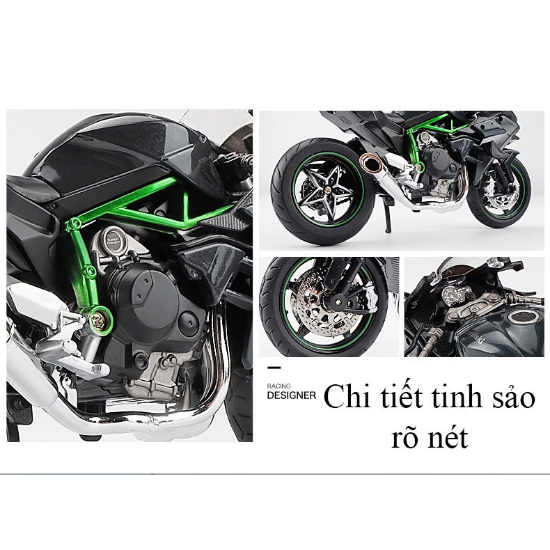 Mô hình xe mô tô Kawasaki Ninja H2R bằng hợp kim nguyên khối có nhạc và đèn tỷ lệ 1:12 tặng ô tô