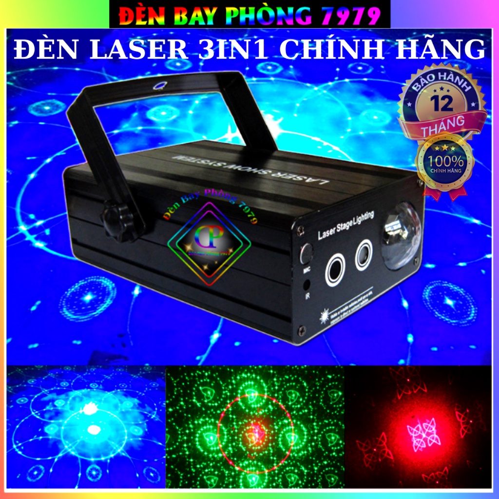 Đèn Laser 3 In 1 Cảm Biến Âm Thanh  Dùng Cho Phòng Karaoke, Bar, Sân khấu. Đèn Led Nhập Khẩu Cao Cấp