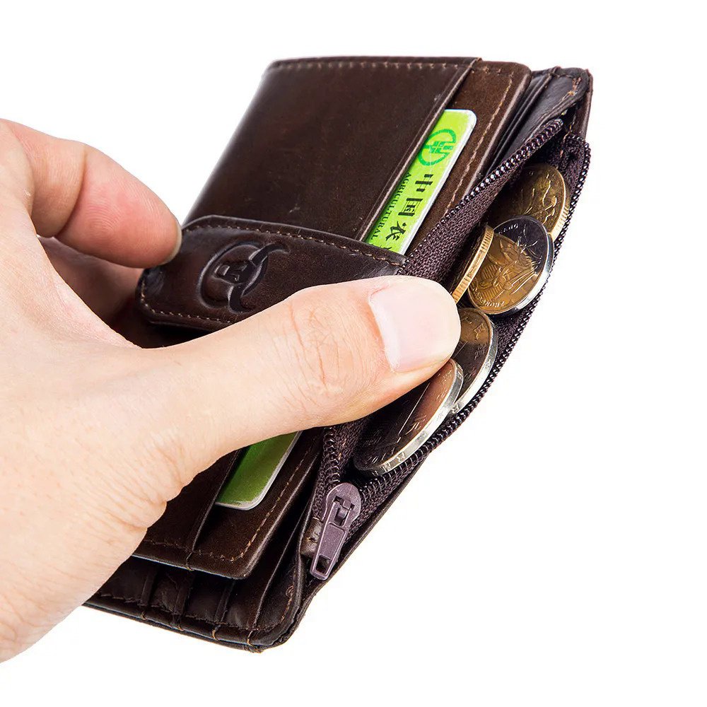 Bullcaptain Ví Da Thật Đựng Thẻ Tín Dụng / id mini Có Khóa Kéo Phong Cách Doanh Nhân Cho Nam