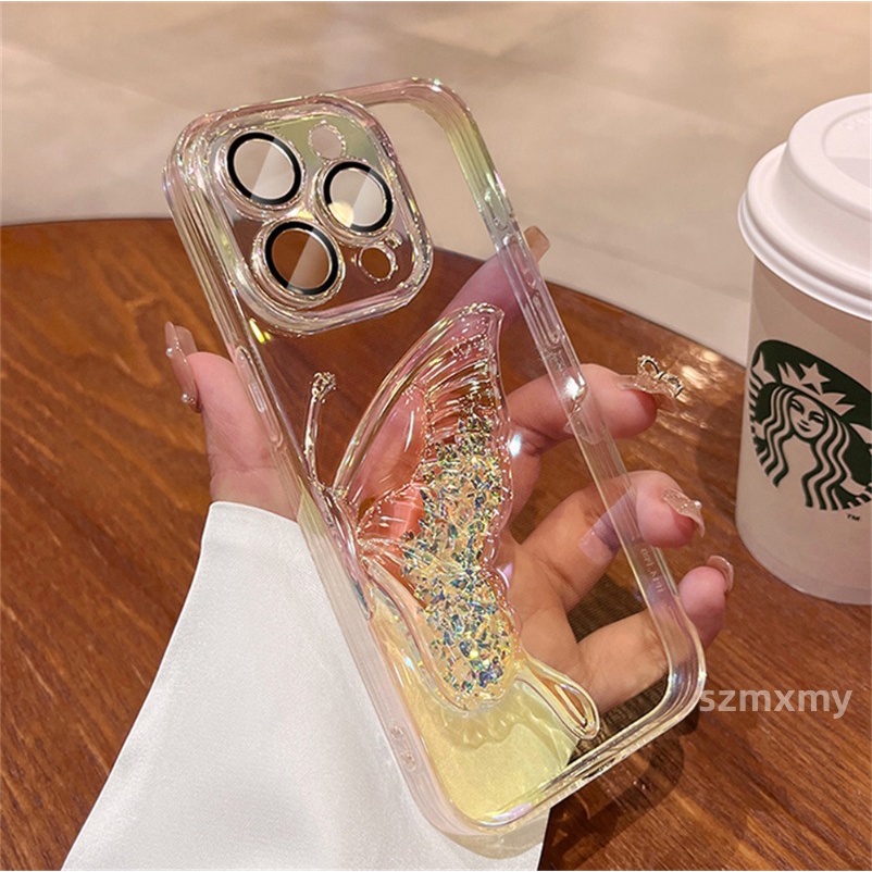 Ốp Điện Thoại Mềm Trong Suốt Hình Bướm 3d Kim Tuyến Nước Cho iphone 15 14 13 12 11 pro max