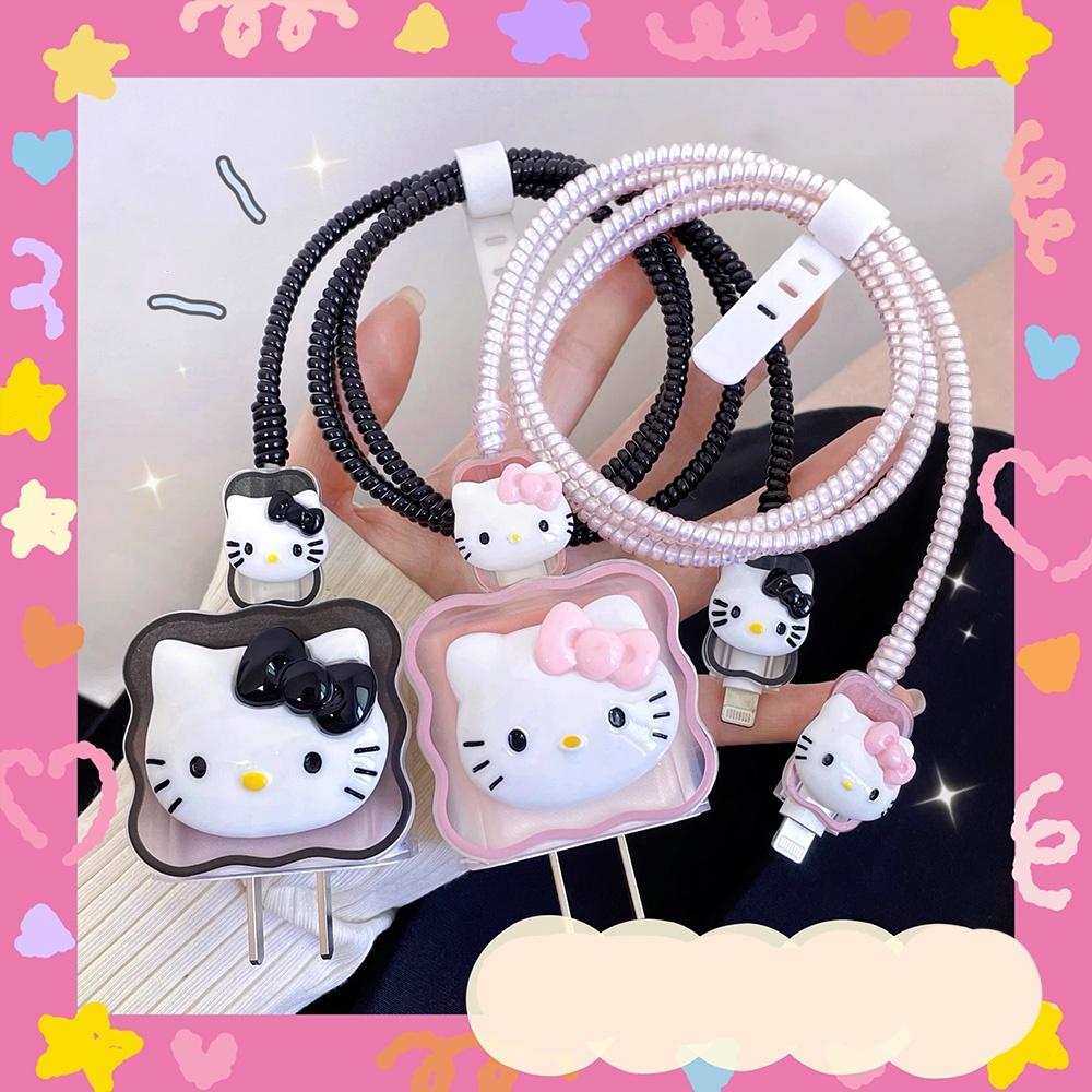 Dễ Thương Vỏ Bọc Bảo Vệ Dây Cáp Sạc 18 / 20w Bằng Silicon Hình hello kitty Đáng Yêu