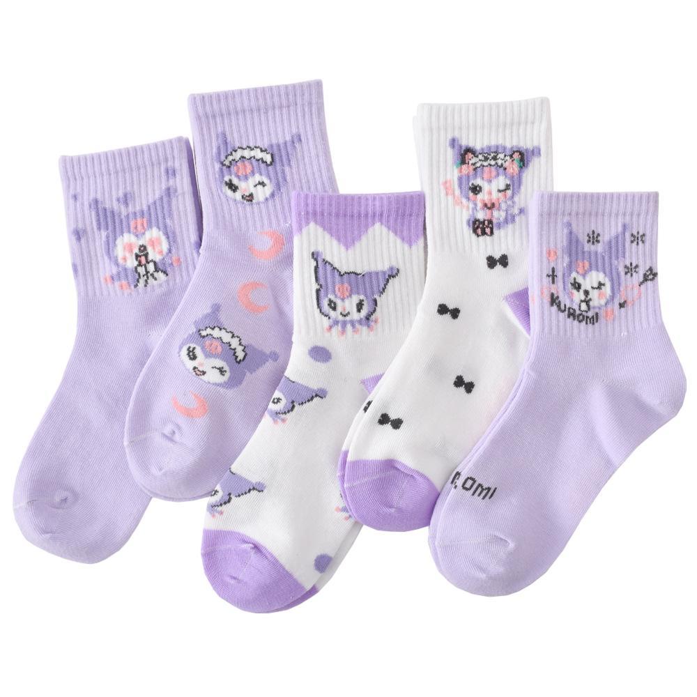 SANRIO Bộ 2 / 5 Đôi Vớ cotton Cổ Vừa In Họa Tiết Hoạt Hình kuromi Dễ Thương Thời Trang Thu Đông Cho Bé Trai Và Gái