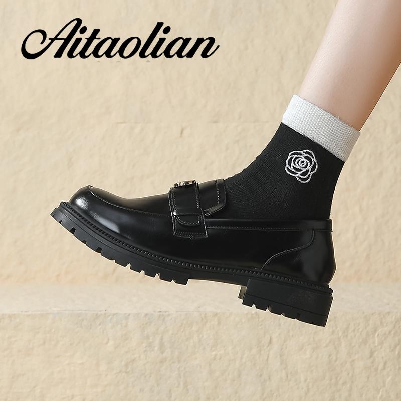 Giày Lười Đế Mềm Dày 5cm Bằng Da Có Khóa Kim Loại Dành Cho Nữ