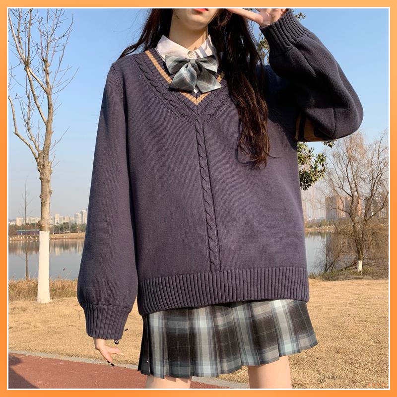 Áo sweater Dệt Kim Cổ Chữ v Màu Sắc Xinh Xắn Thời Trang Thu Đông Cho Nữ