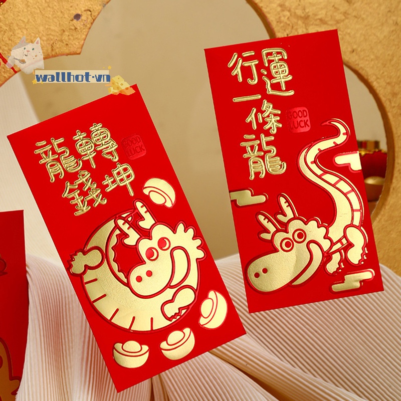 Set 6 Bao Lì Xì Hình Rồng Đỏ May Mắn Cho Năm Mới 2024