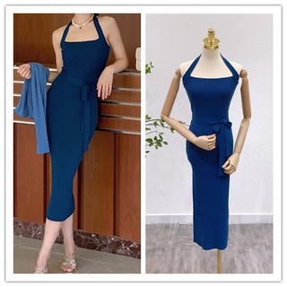 Bộ Đầm Dệt Kim Mỏng Hở Lưng + Khăn Choàng Hai Mảnh 3560 # 2023 Kiểu Pháp Cổ Điển