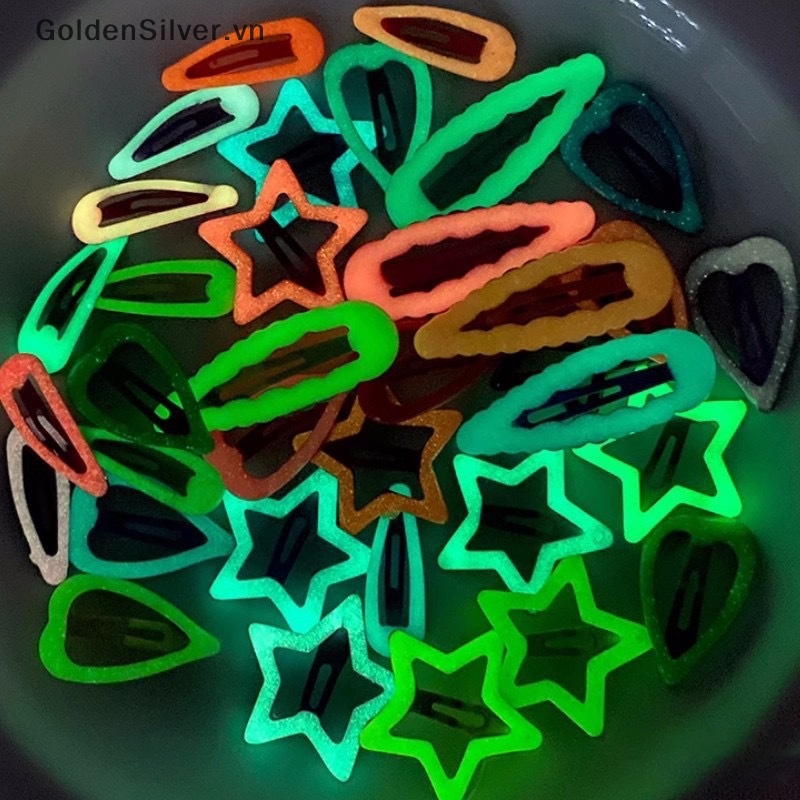 Set 10 Kẹp Tóc Vàng Bạc y2k Phát Sáng Trong Bóng Tối Hình Ngôi Sao / Trái Tim / Kẹp Tóc bb vn