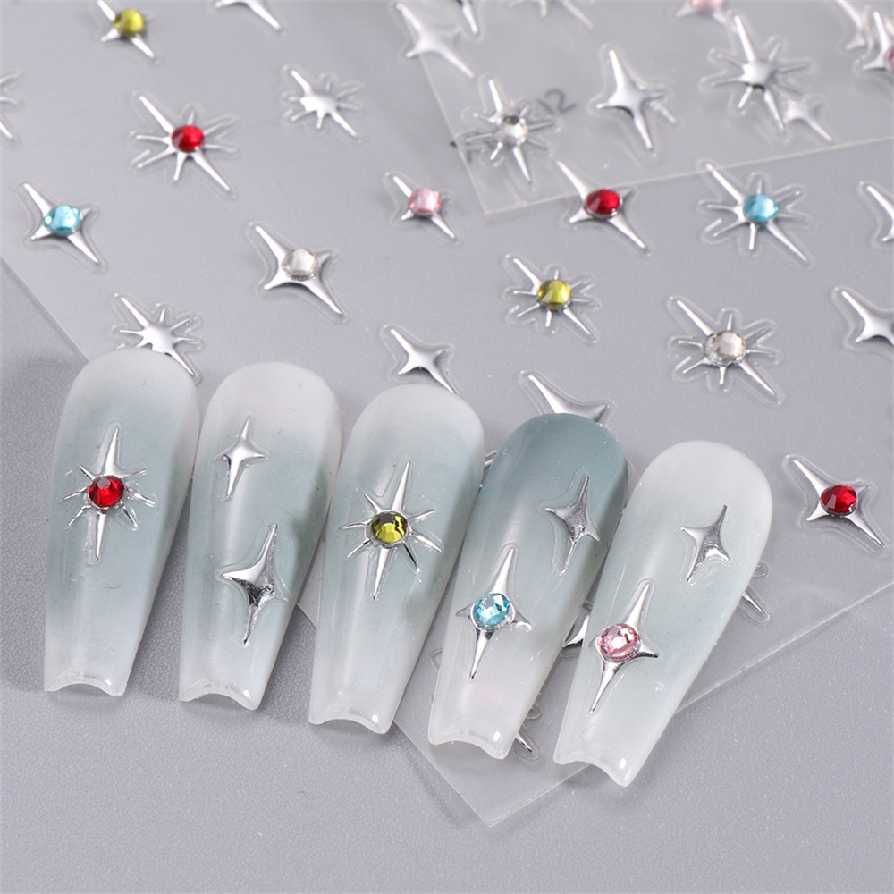 ♕ Nail Art Ba Chiều Nhãn Dán Móng Tay Ngôi Sao Bạc Kim Cương Đầy Màu Sắc Hình Ngôi Sao Hình Trái Tim Dính Dán Mùa Thu Đông Trang Trí Móng Tay Dụng Cụ Làm Móng Tay Cho Tiệm Nail NỘI THẤT