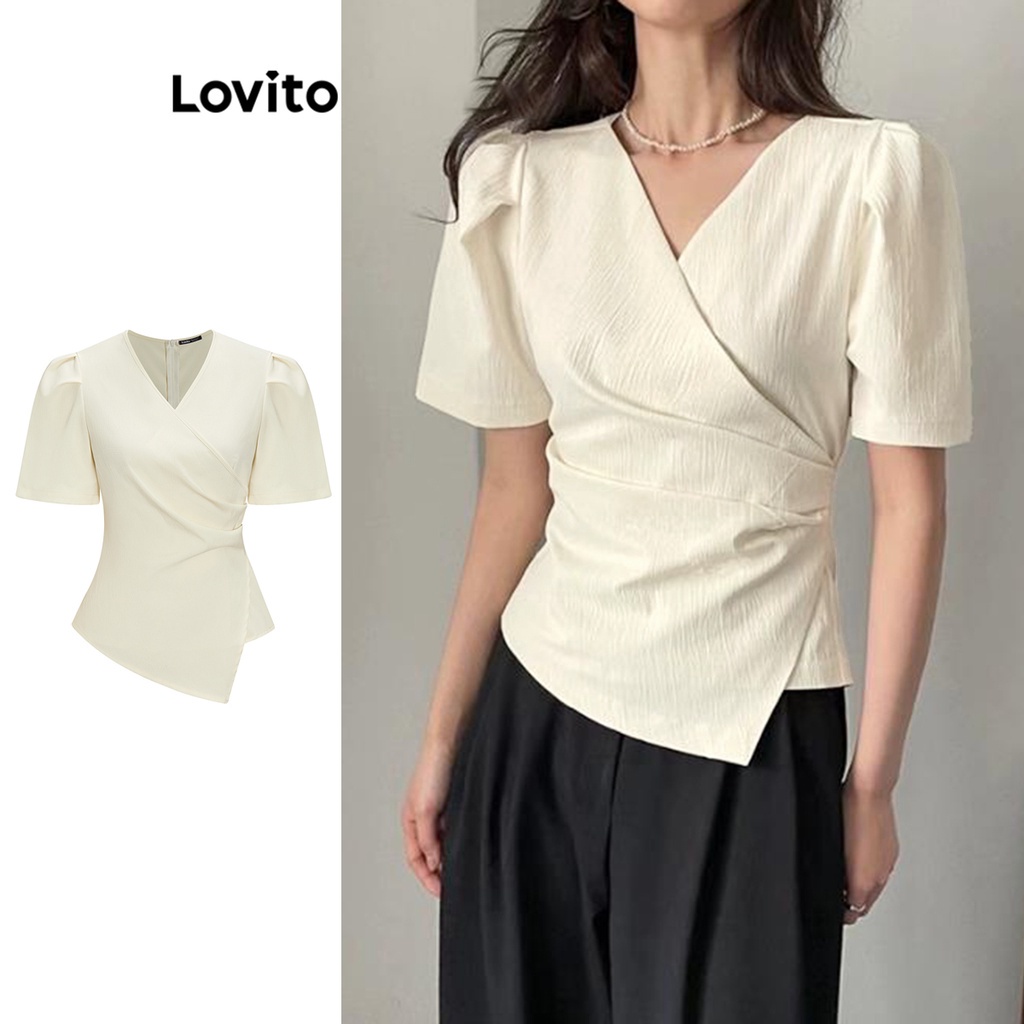 Áo kiểu Lovito tay phồng xếp nếp tôn dáng màu trơn thanh lịch cho nữ L65ED025 (màu mơ)