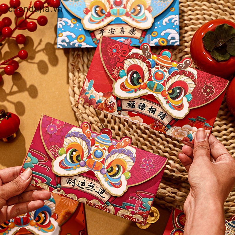 Bộ 4 Bao Lì Xì Hình Rồng Đỏ May Mắn Cho Năm Mới 2024 vn