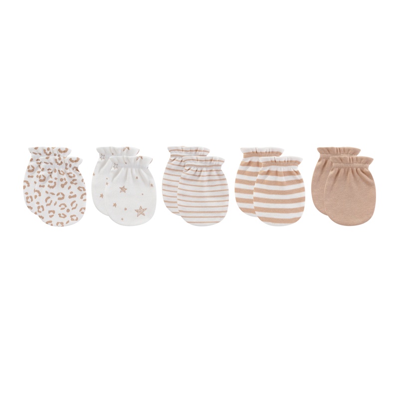 Set 5 Đôi Găng Tay cotton Màu Trơn In Họa Tiết Hoạt Hình unisex Cho Bé Sơ Sinh