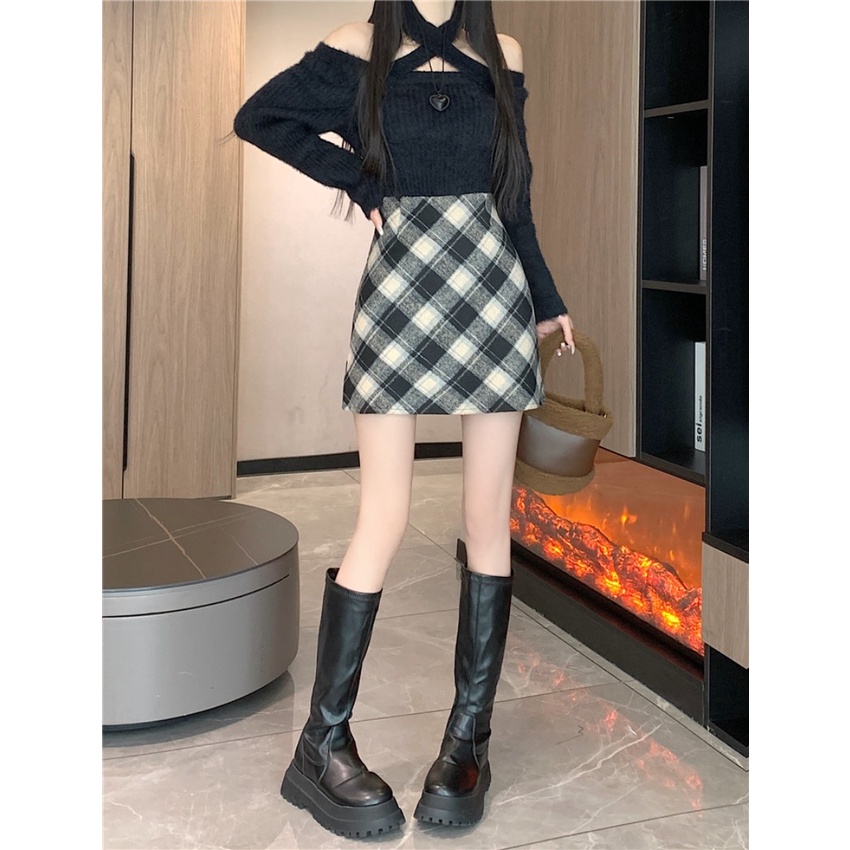 Chân Váy Len Chữ a Lưng Cao Dáng Ôm Thời Trang Thu Đông Phong Cách Hàn Quốc Cho Nữ