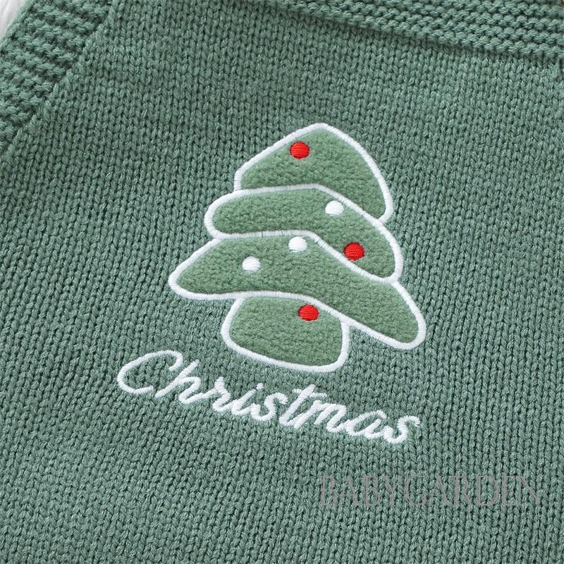 Áo Liền Quần Đan Len Không Tay Thêu Hình Giáng Sinh Cho Bé Sơ Sinh 1-18 Tháng Tuổi