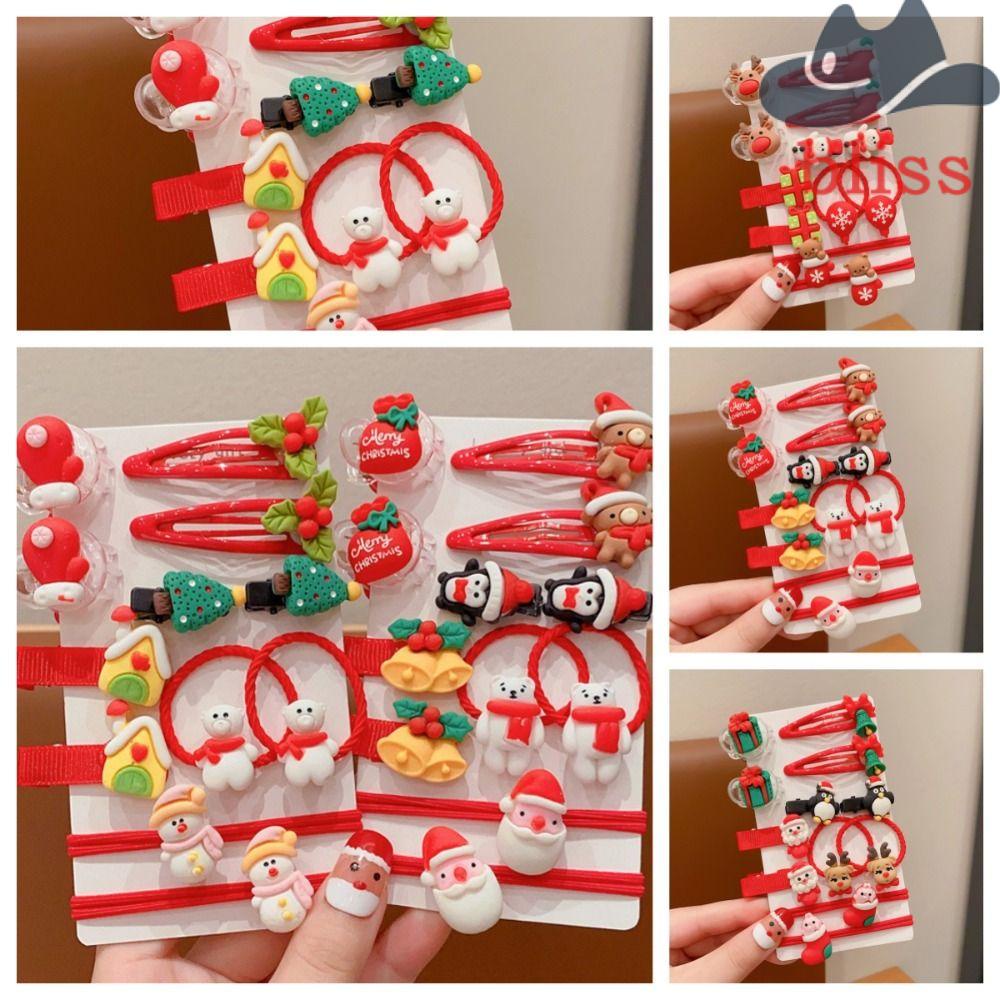 Set Kẹp Tóc / Dây Cột Tóc Trang Trí Giáng Sinh Hình Tuần Lộc / Ông Già Noel Hoạt Hình