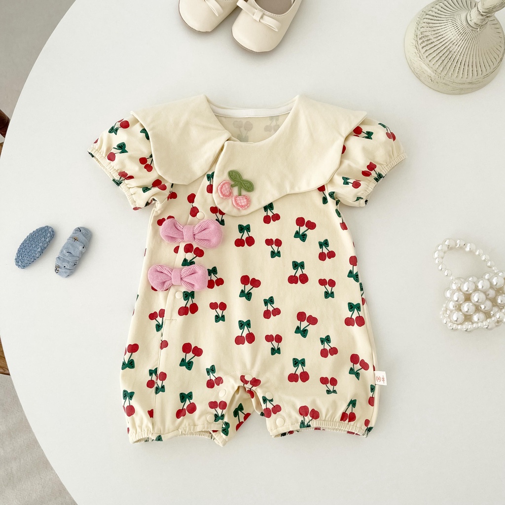 Bộ Áo Liền Quần Tay Ngắn Ngọt Ngào Cho Bé Gái Sơ Sinh