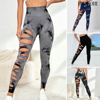 Quần Legging Thể Thao Nâng Hông Lưng Cao Nhuộm Màu tie dye Rỗng Cho Nữ