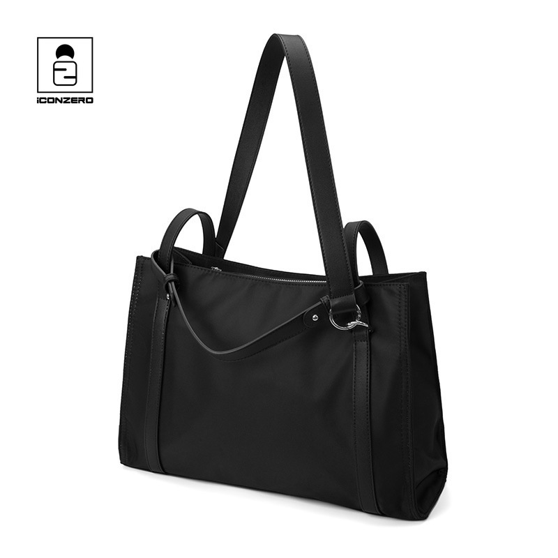 Iconzero Thời Trang Đơn Giản Nữ Dây Kéo Túi Tote Cao Cấp Nylon Nách Túi Phù Hợp Với Màu Đen Lớn-Cap