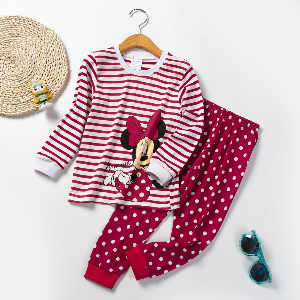 Xmas Bộ Đồ Ngủ 2 Món Áo Thun Tay Dài In Hình Chuột mickey Dành Cho Bé Gái