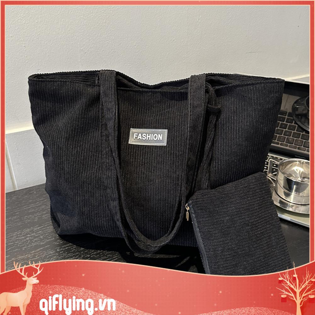 Set 2 Túi Xách Nhung Kẻ Có Khóa Kéo Thời Trang Mùa Đông Dành Cho Nữ