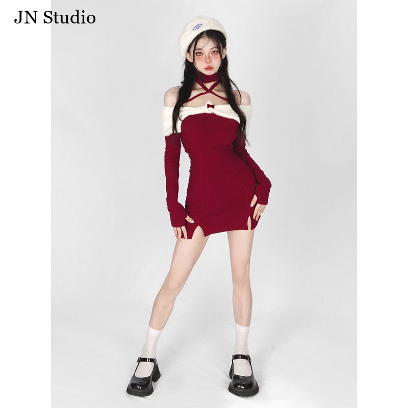 JN Studio Chic váy nữ Đầm Body Cho thời váy Casual Hàn Phong Trendy INS Christmas WLQ23B0JWL 45Z231111