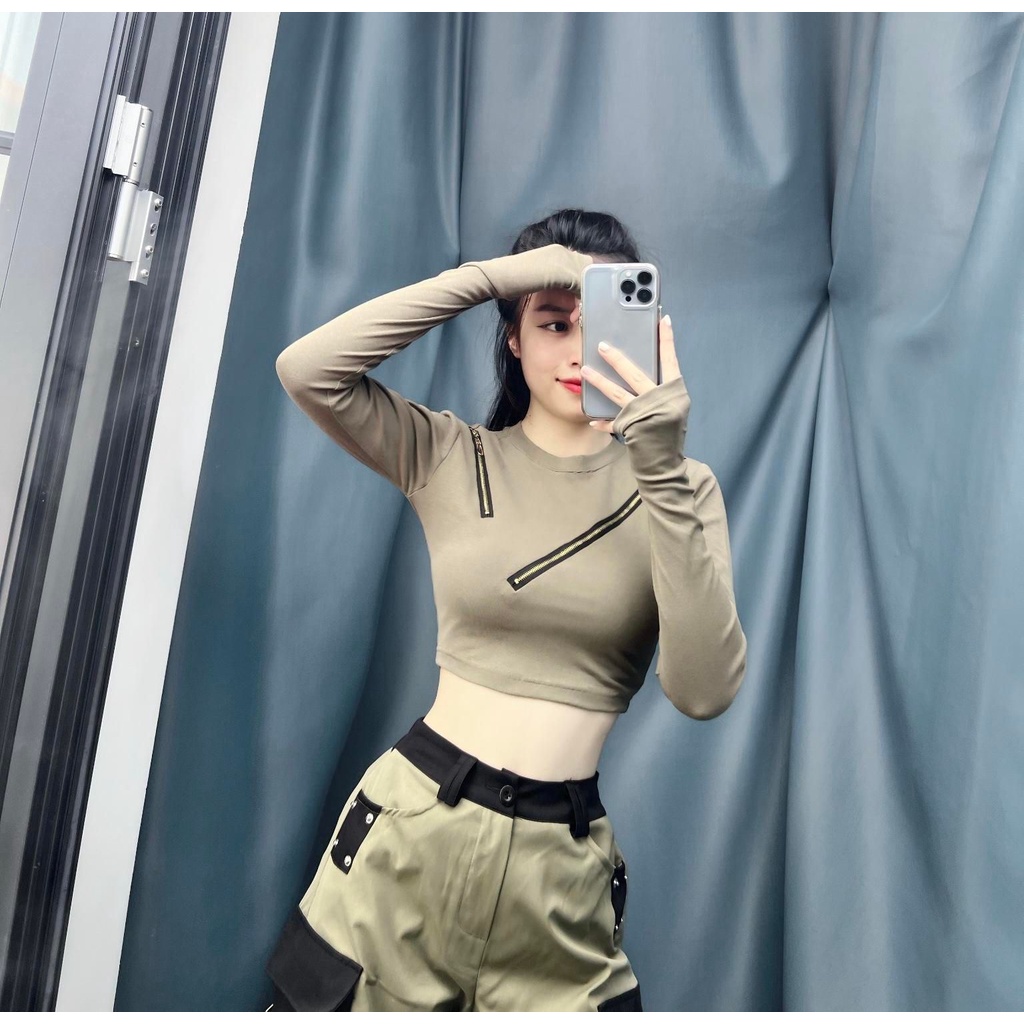 Set áo ngắn khóa chéo quần xuông túi hộp SD21