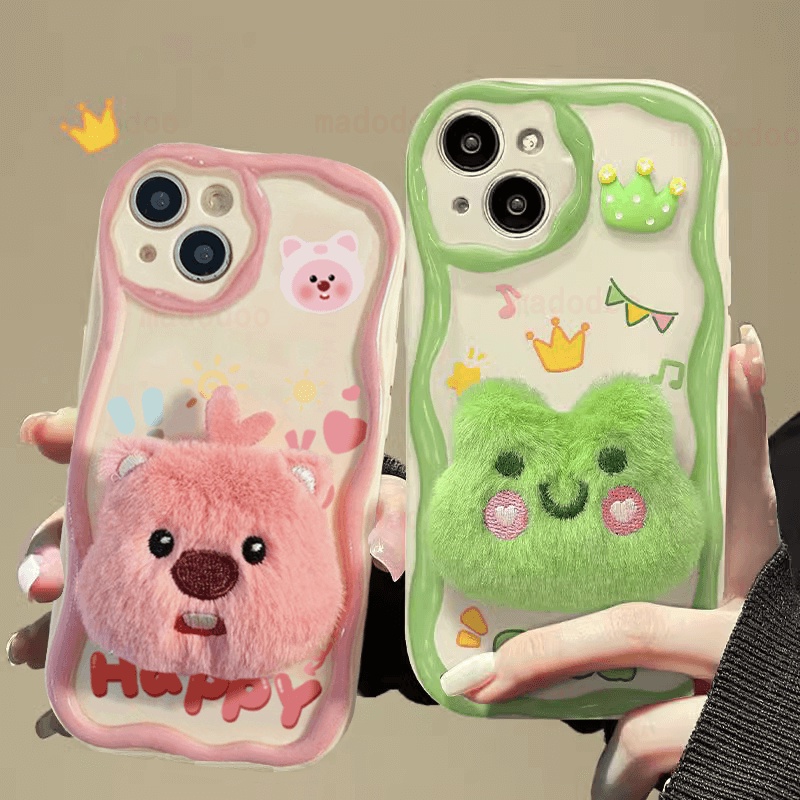Ốp lưng Xiaomi Mi 14 13T 13 12 12X 12S 11 Lite POCO M3 X3 NFC Pro Redmi Note 10 10S 9 9S 8 8A 7 Cute Wavy Cream Edge Loppy Frog beaver 3D Plush Cartoon Support Full Fine Hole Airbag Anti-fall Soft Phone Case NY 74