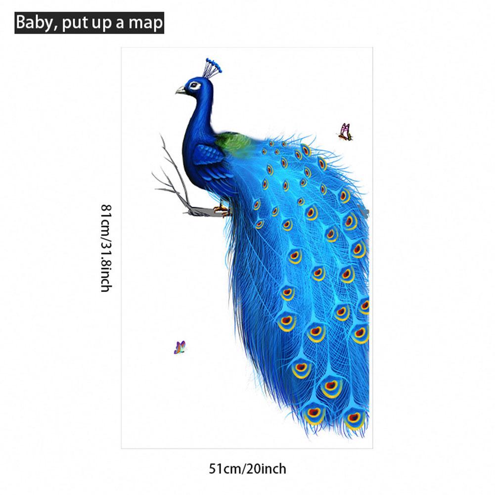 Decal dán tường Tự Dính Họa Tiết Chim Công Màu Xanh Dương h4b5