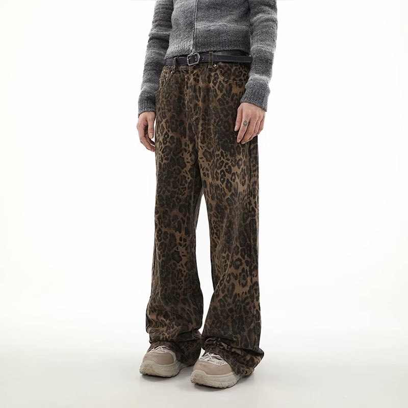 Quần Jean Ống Rộng Họa Tiết Da Beo Thời Trang Dành Cho Cả Nam Và Nữ