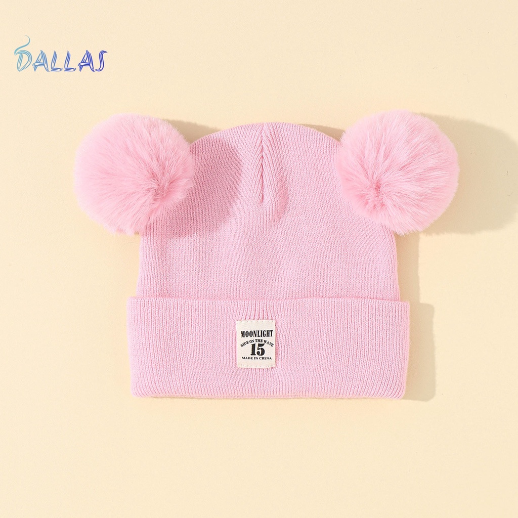 Mũ beanie Dệt Kim Màu Trơn Trang Trí Bóng Lông Cho Bé