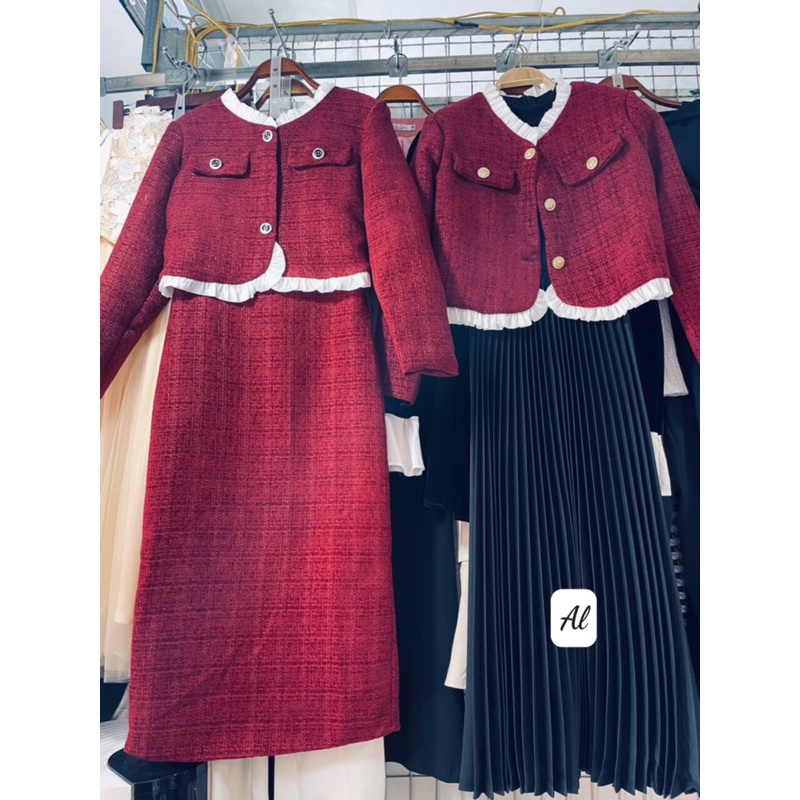 Set áo dạ chân váy dài