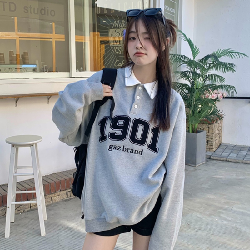 Áo Sweater Tay Dài Cổ polo Thêu Họa Tiết Thời Trang Hàn Quốc Cho Nữ