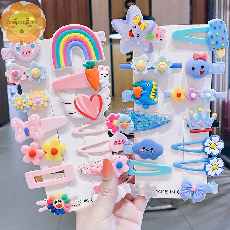 Vastji set 14 Kẹp Tóc Hình Hoa / Động Vật Nhiều Màu Đáng Yêu Phong Cách Hàn Quốc Cho Bé vn