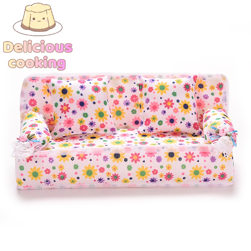 Bộ 3 Đệm Ghế sofa + 2 Gối Tựa Cho Nhà Búp Bê Barbie