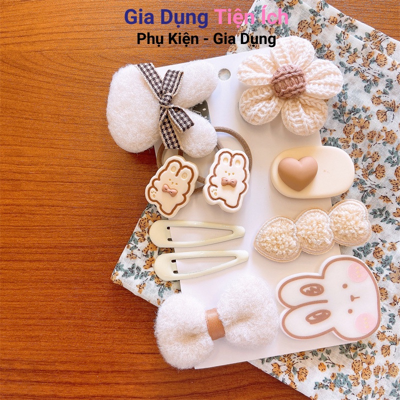 Bộ Kẹp Tóc Đính Nơ Họa Tiết Gấu Hoạt Hình Phong Cách Hàn Quốc Dễ Thương Cho Bé Gái