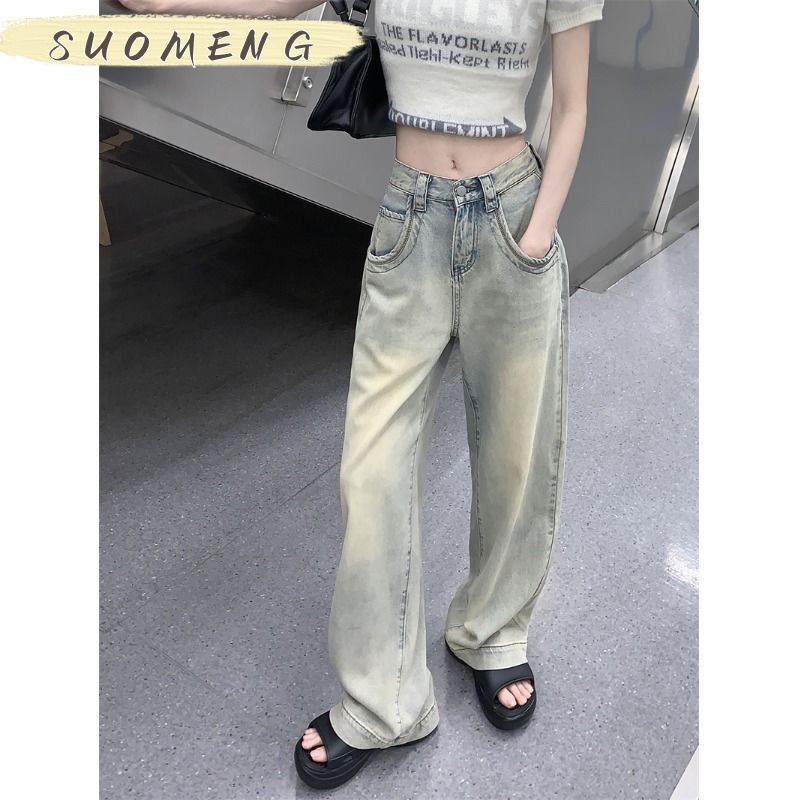 SUOMENG quần ống rộng quần nữ jean phong cách Retro Ống Rộng siêu đẹp 2023 MỚI High quality Stylish Thanh lịch Đẹp A27L0DQ 36Z230909